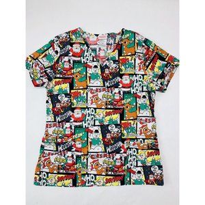 Rudolph Nursing Medical Scrub Womens Sz Medium Multicolor Christmas Scrub